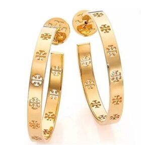 Tory Burch Pierced T Gold Large Hoops